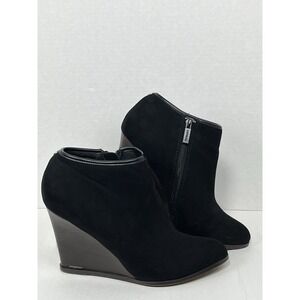 Express Womens 9 Ankle Booties Black Faux Suede Leather Slip On Side Zip Wedge